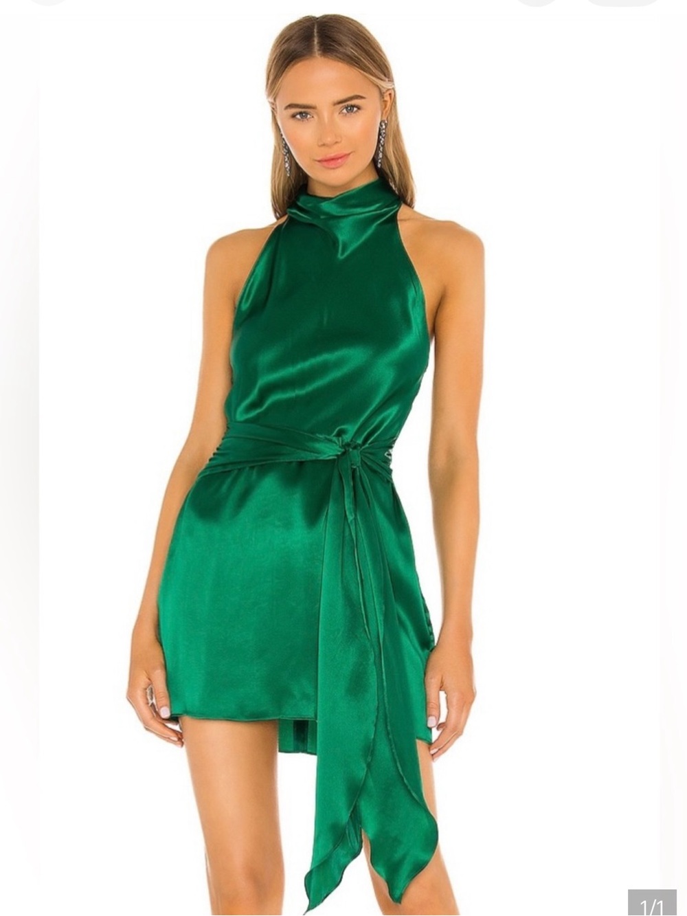 Amanda Uprichard Sandrine Emerald Green Satin Mini Dress Size M